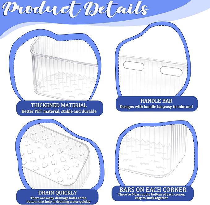 8 Pcs Clear Wall Basket, Wall Mounted Storage Bins Cabinet Door Organizer Plastic Shower Caddy with Self-Adhesive Hanger, Large Containers Box for Bathroom, Kitchen, Pantry, Countertop, No Drill Shelf