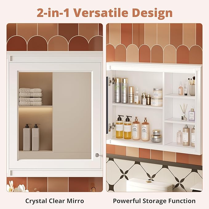 Merax Bathroom Medicine Cabinet with Mirror, 36" x 28" Wall Mounted Medicine Cabinet with Single Door and Shelves, Over The Toilet Mirrored Bathroom Storage Wall Cabinet