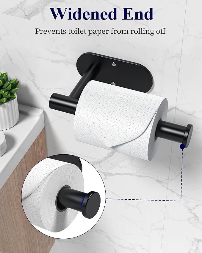 Kitsure Bathroom Toilet Paper Holder - Premium Waterproof Stainless Steel Wall-Mount & Adhesive Toilet Paper Holder, Installation, Ideal for Bathroom, Washroom, RV, Black, 6.5" L