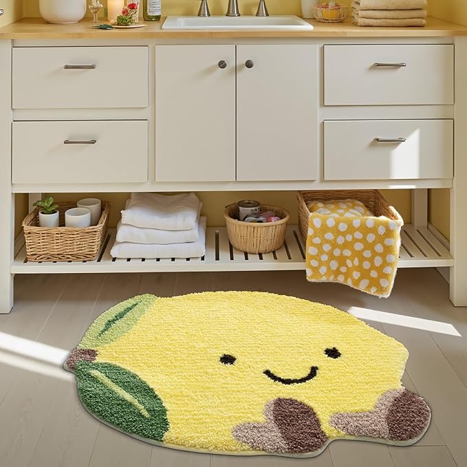 LUMI Cute Bathroom Rugs, Funny Fruit Rug, Soft Plush Fluffy Yellow Bath Mat, Absorbent, Non-Slip for Bathroom, Kitchen Sink, Bedroom, Kid's Bedroom, and Living Room, 24"x34.5", Lemmy
