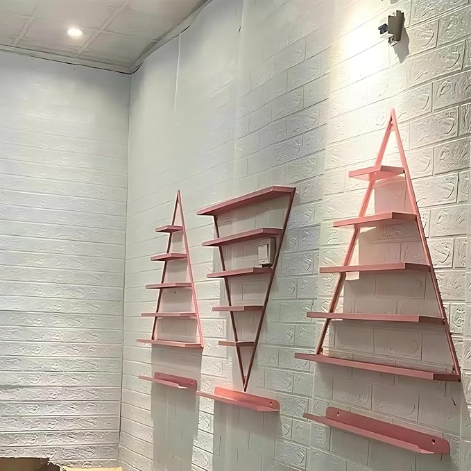 Wall-Mounted Nail Polish Rack, Set of 10 Triangular Gold Nail Polish Shelf 5-Tier Lipstick Perfume Cosmetic Display Shelf for Home Spa Nail Salon Shop