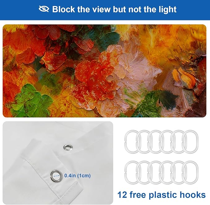 Shrahala Colorful Abstract Paint Decorative Shower Curtain, Multicolor Modern Artist Bathroom Décor Polyester Fiber Waterproof with Plastic Rings for Shower Stall Bathtubs 72 X 72 in
