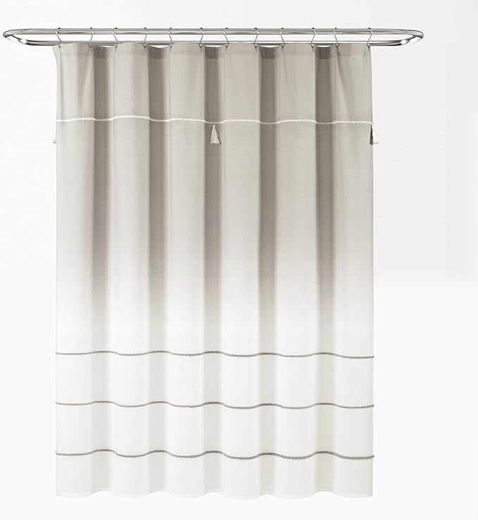 Lush Decor Ombre Embroidery Tassel Cotton Shower Curtain, 72" x 72", Gray