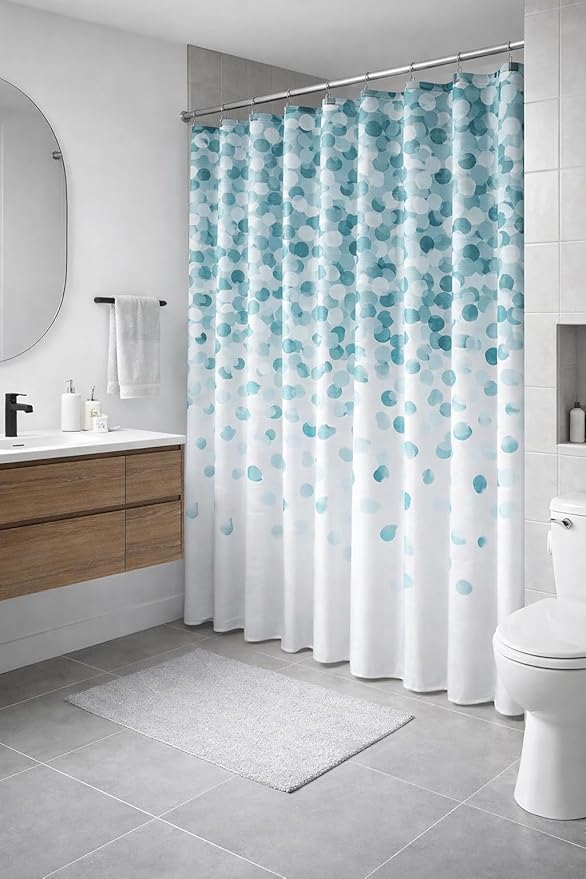 Serafina Home Mineral Blue Teal Modern Fabric Shower Curtain for Bathroom: Cascading Water Splash Pattern of Turquoise, Aqua, and White