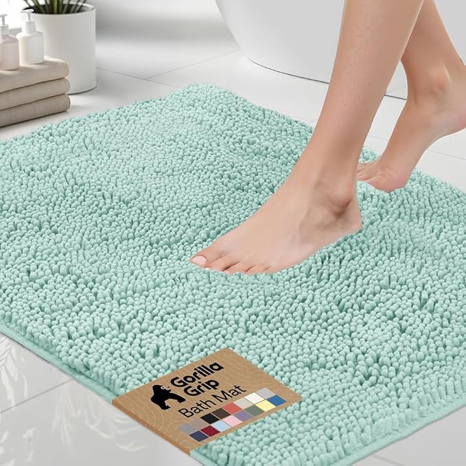 GORILLA GRIP Bath Rug Mat, Thick Soft Absorbent Chenille, Quick Dry Microfiber Mats, Rubber Backing Washable Shower Floor Rugs, US Designed Bathroom Bathmat Home Decor Accessories, 24x17, Seablue