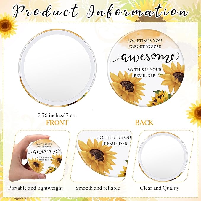 Cinnvoice 18 Set Inspirational Gifts for Women Sunflower Mini Compact Mirror and Pen with Motivational Cards Sometimes You Forget Your Awesome Gifts for Mother Coworkers or Any Woman (Inspirational)