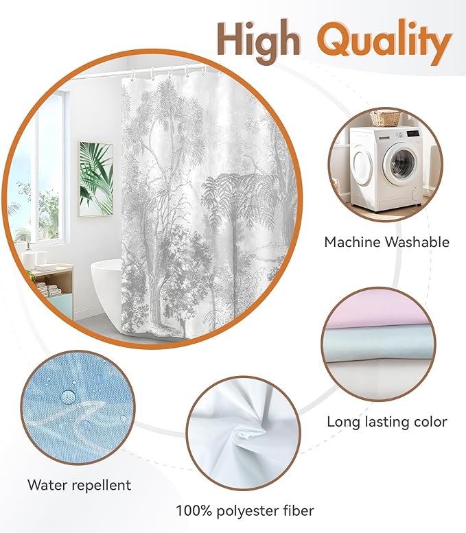 MAMUSE Shower Curtain for Bathroom - Cute Aesthetic Decorative Modern Girly Unique Girls Design Pretty Women Waterproof Fabric Cloth Cortinas de Baño Bathtub 72 x 72 Inch, Black Forest
