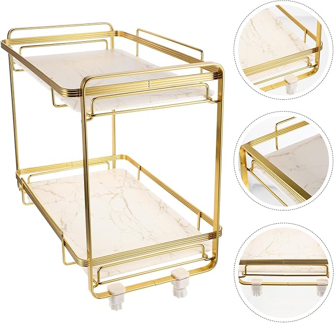 Toyvian 2-Tier Bathroom Counter Organizer Shelf, Marble Texture Alloy Frame with Anti-Slip Feet, Cosmetic Rack and Corner Storage Shelf for Bathroom and Vanity Storage