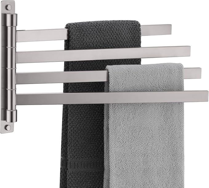 KOKOSIRI Hand Towel Holder Rack Swivel Bathroom Towel Bars Swing Out 4-Rail for Bath Kitchen Brushed Nickel Stainless Steel B5007BR-A4