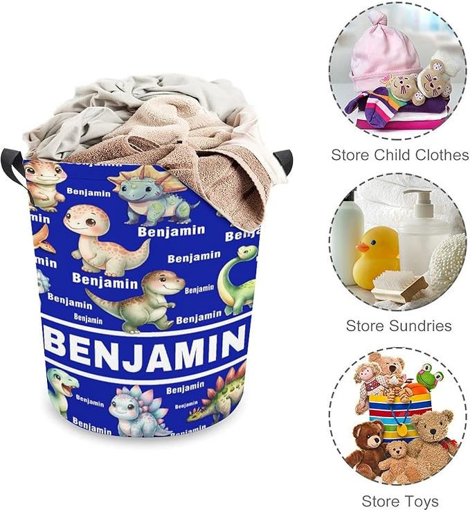 Custom Dinosaur Laundry Baskets, Personalized Dinosaur Gifts, Collapsible Laundry Hamper with Name for Kids Adults Home Decoration