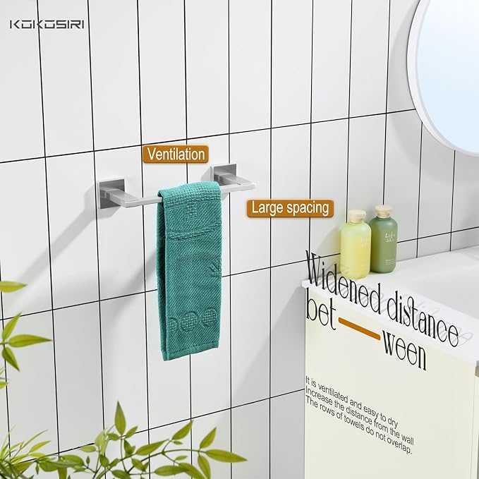 KOKOSIRI 16 Inch Bath Towel Bars Bathroom Towel Holder Towel Rail Kitchen Towel Hanger Necklace Holder Bathroom Accessories Stainless Steel Wall Mounted Satin Nickel B4006BR-L16