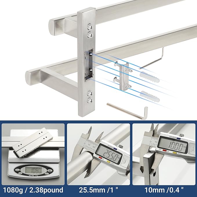 SAYAYO Double Towel Bar for Bathroom, 31.5 Inch Brushed Nickel Bath Towel Rack Towel Holder Wall Mounted, SUS304 Stainless Steel