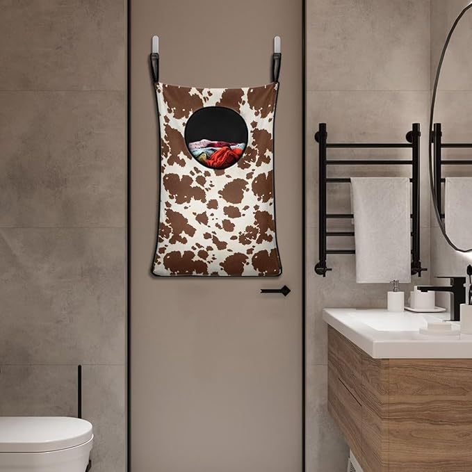 ZFRXIGN Cowhide Hanging Laundry Bag Over The Door Laundry Hamper Western Laundry Basket Home Storage Organizers Dirty Clothes Hamper for Bedroom Nursery Hampers Laundry Baskets