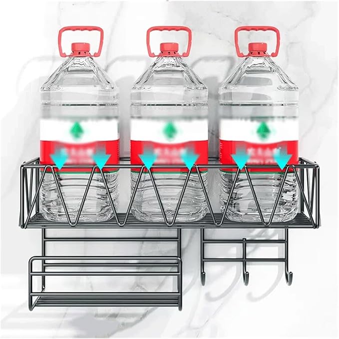 Bathroom Storage Rack Toilet Wall Storage Rack Washstand Double Layer Cosmetic Storage Rack with Tissue Holder and Hook Wall Mounted Metal Storage Rack Without Punching Bathroom Shelf(Black)