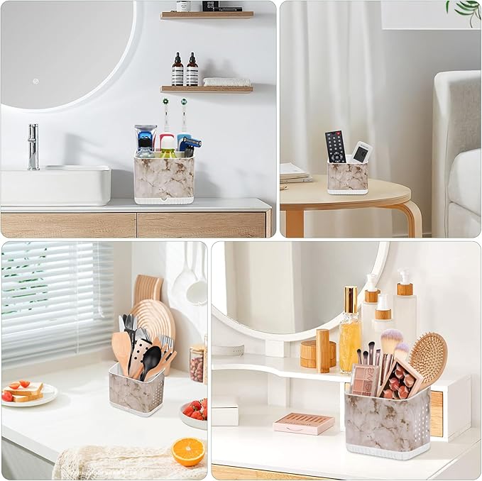 PARKMANI Toothbrush Holders for Bathrooms, Kids Electric Toothbrush and Toothpaste Holder, Toothbrush Caddy Organizer, 4 Slots Tooth Brushing Stand for Bathroom Organizer Countertop (White Marble)