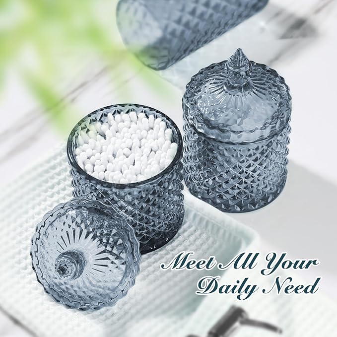 RYTOXILO Blue Bathroom Accessories Set, 4 Pack Light Blue Bathroom Decor Accessory Sets Complete, Diamond Glass Soap Dispenser and Toothbrush Holder Set for Bath Counter Organizer Essentials