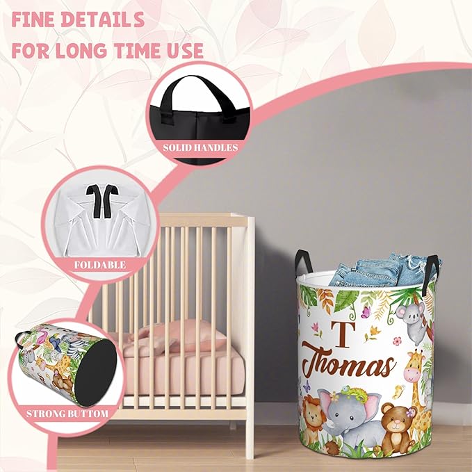 Custom Animal Laundry Baskets, Personalized Animal Pattern Gifts with Customized Name, Collapsible Laundry Hamper for Kids Adults Home Decoration,16.5 X 13.8in