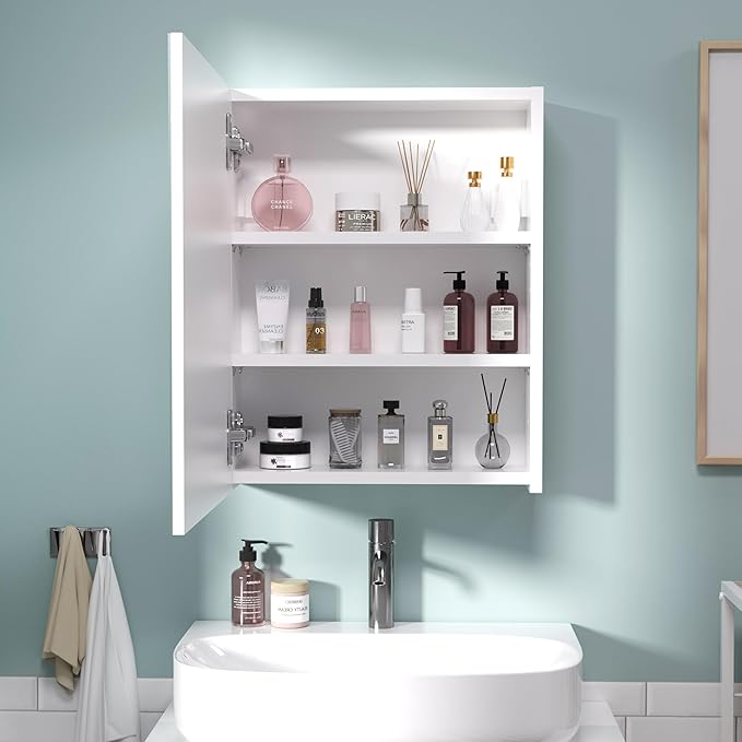 20x16 inch Bathroom Wall Cabinet, Saver Storage Cabinet, Medicine Cabinet with 1 Door and Adjustable Shelves, White（Assembly Required）