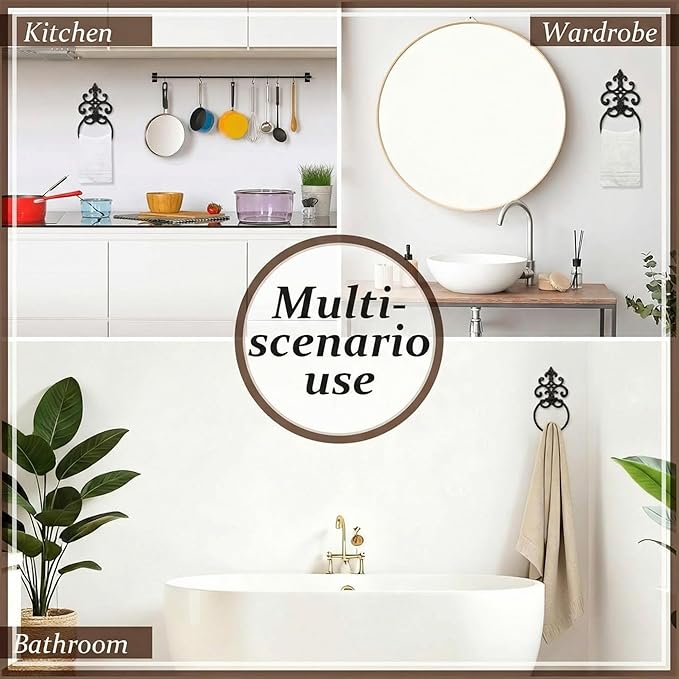 1 Pc Black Vintage Cast Iron Solid Towel Ring Fleur De Lis Design Antique Towel Holder for Bathroom Kitchen Accessories Wall Mounted Christmas Party Gifts
