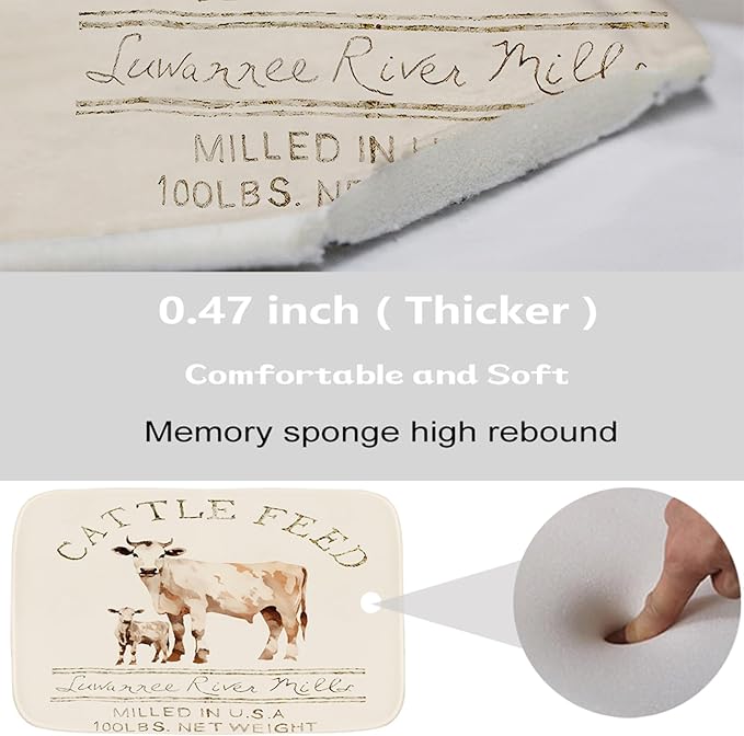 Farmhouse Abstract Animal Cattle Feed Cow Rustic Bathroom Rugs and Mats Sets 3 Piece, Memory Foam Bath Mat, U-Shaped Contour Shower Mat Non Slip Absorbent, Velvet Washable 20 x 31 inch