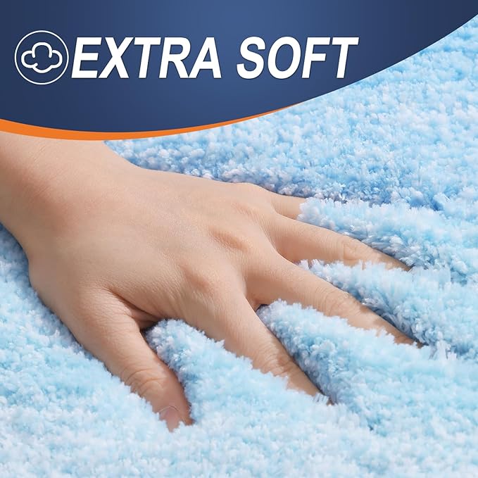 OLANLY Bathroom Rugs Mat 47x17, Extra Soft Absorbent Microfiber Bath Rugs, Rubber Backing, Quick Dry, Machine Washable Bath Mats for Bathroom Floor, Tub and Shower, Home Decor Accessories, Sky Blue