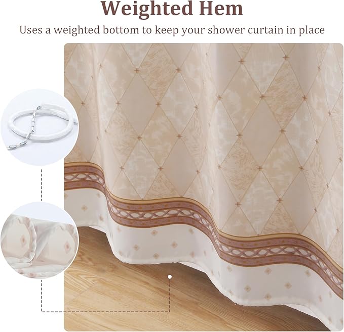 Beige Brown Striped Polyester Shower Curtain, Waterproof Bathroom Fabric Curtain，62" W x 72" H