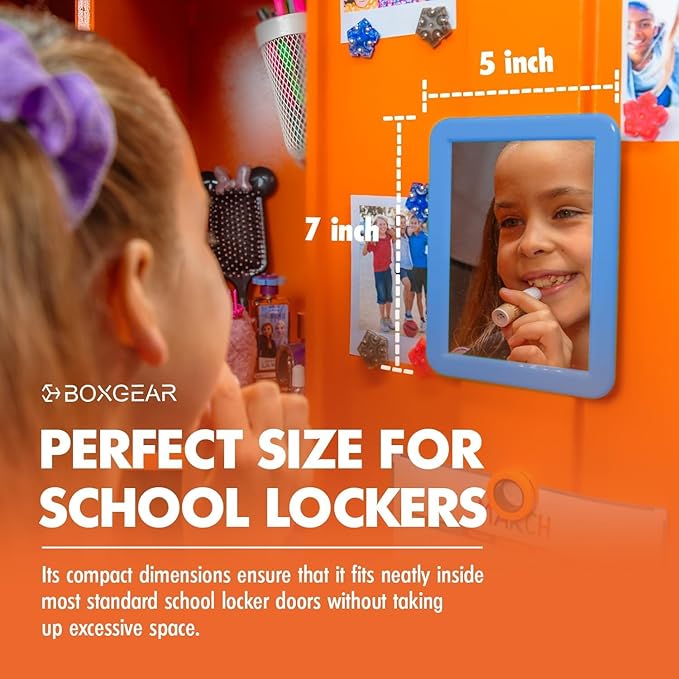Boxgear Magnetic Locker Mirror - 5" x 7"- for School Locker, Bathroom, Household Refrigerator, Locker Accessory, Workshop Toolbox or Office Cabinet (Blue)
