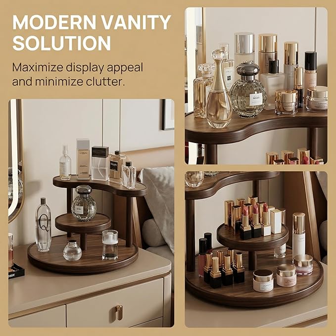 GDQ Wooden Display Organizer Stand,Perfume Organizer, Brown Bamboo Vanity Organizer Display Storage for Cosmetics, Perfume, Plants, Tea Set, Open Design for Entryway/Living Room/Bathroom/Bedroom