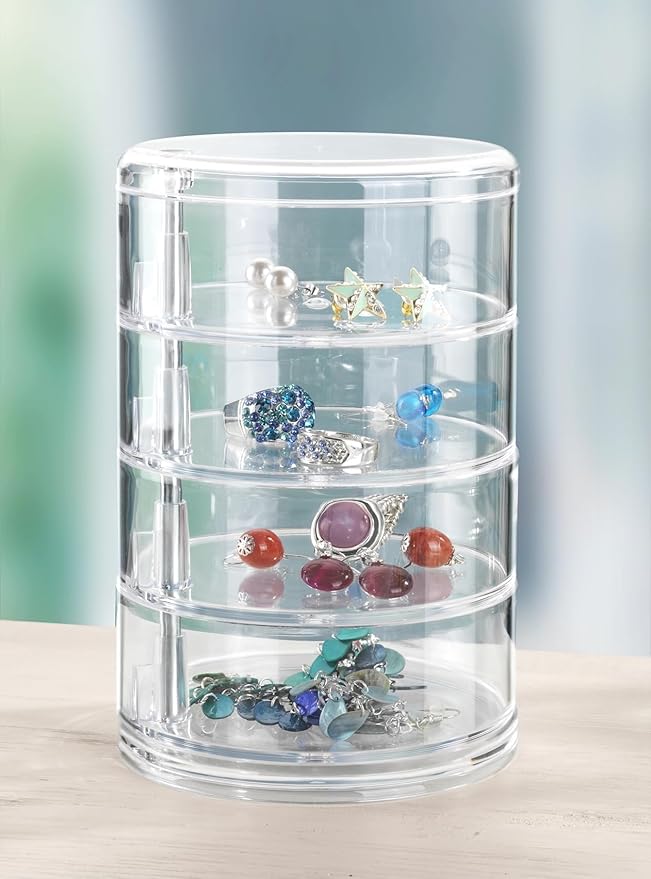 WENKO 20990100 Cosmetic organizer Tower Transparent - 4 compartments, Acrylic, 11.5 x 17.5 x 11.5 cm, Transparent