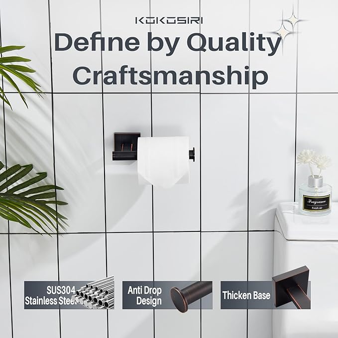 KOKOSIRI 16-Inch Bathroom Shelves Glass Floating Shelf Toilet Roll Holder Toilet Paper Holder Stainless Steel Oil Rubbed Bronze B1105ORB-L16+B2008ORB