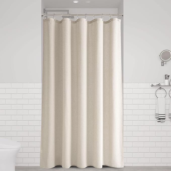 Naturoom Light Tan Linen Shower Curtain, Cloth Textured Fabric Shower Curtain Set with Hooks, Simple Elegant Modern Farmhouse Country Ultra Thick Bath Curtains for Bathroom,Water Repellent,60x72