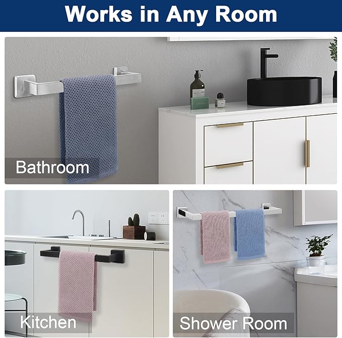 NearMoon Towel Bar, Bath Accessories Premium Thicken Stainless Steel Square Shower Towel Rack for Bathroom, Towel Holder Wall Mounted (1 Pack, Chrome Finish, 16 Inch)