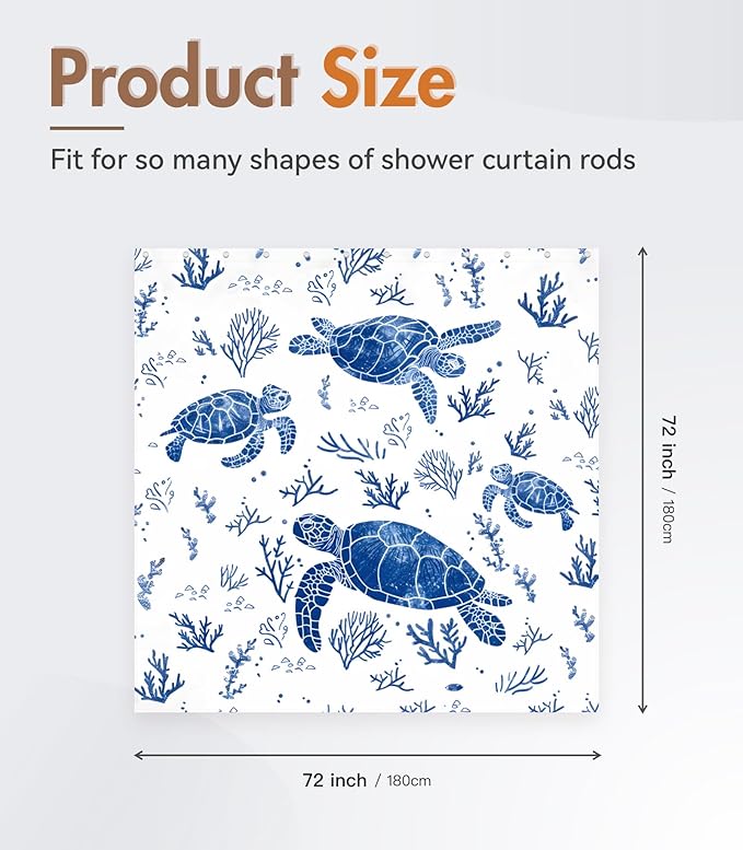 MAMUSE Shower Curtain for Bathroom - Cute Aesthetic Decorative Modern Girly Unique Girls Design Pretty Women Waterproof Fabric Cloth Cortinas de Baño Bathtub 72 x 72 Inch, Save Turtle