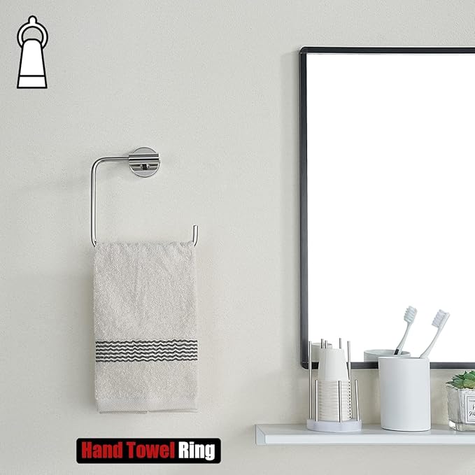 JQK Chrome Towel Ring, Stainless Steel Square Ring Towel Holder for Bathroom, 6 Inch Matte Black Wall Mount, TR140-CH
