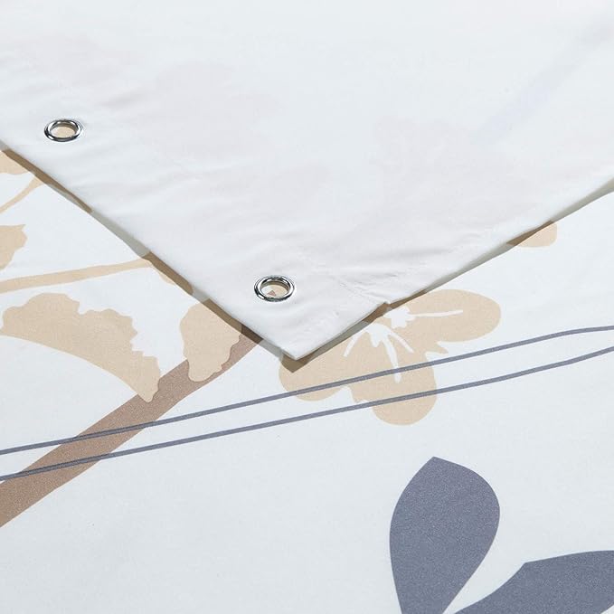 90 Inch Fabric Shower Curtain, Extra Long Beige Brown Grey Floral Plant Shower Curtains for Bathroom, 72" W x 90" H