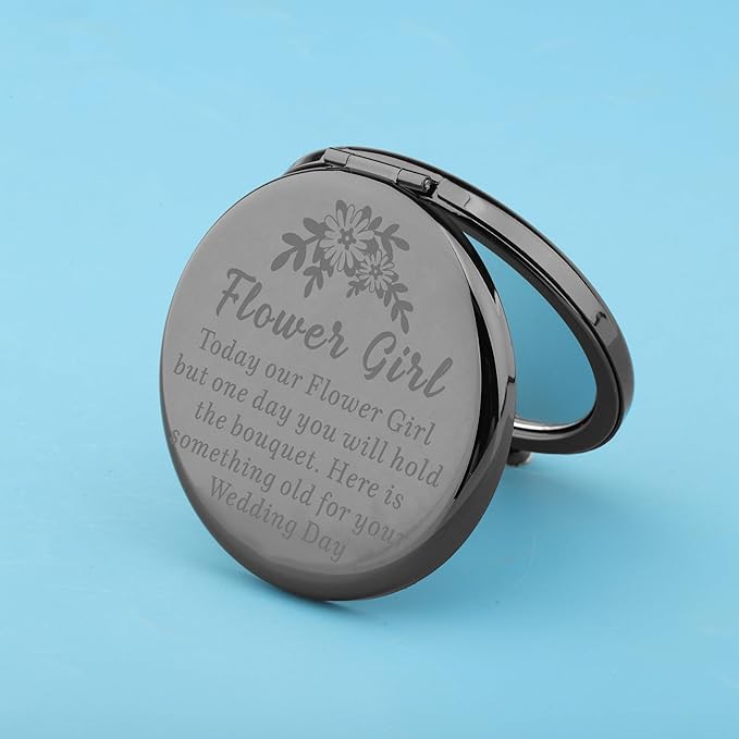 WUSUANED Flowers Girl Makeup Mirror Proposal Gifts Wedding Party Gifts Bridesmaid Mirror Mother of The Bride Gift (Flowers Girl Mirror Black)