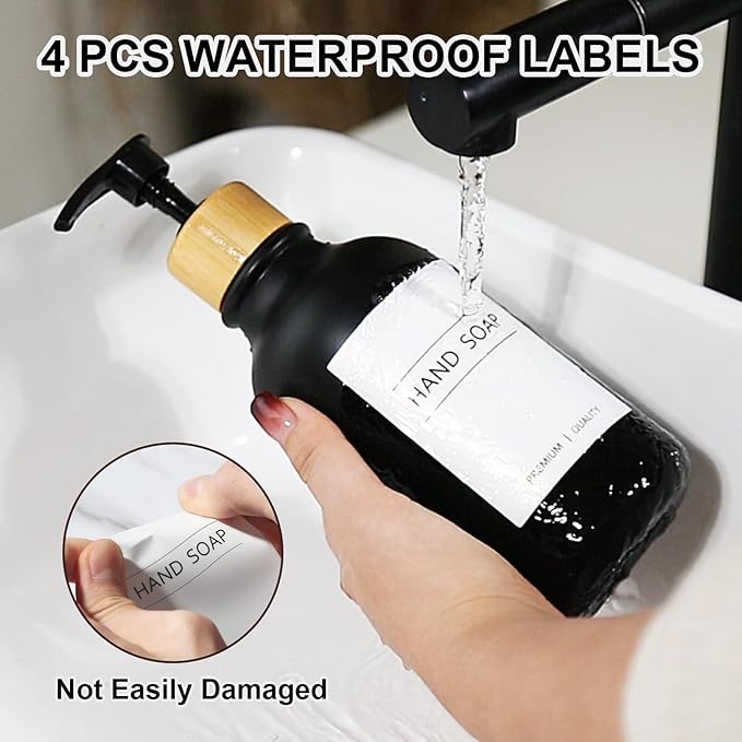 KASUNTING Hand Soap Dispenser Bathroom with Anti-Slip Silicone Boot, Black Dish Soap Dispenser for Kitchen, 2 Pack 17 Fl Oz Plastic Hand and Dish Soap Dispensers Set with Bamboo Pump