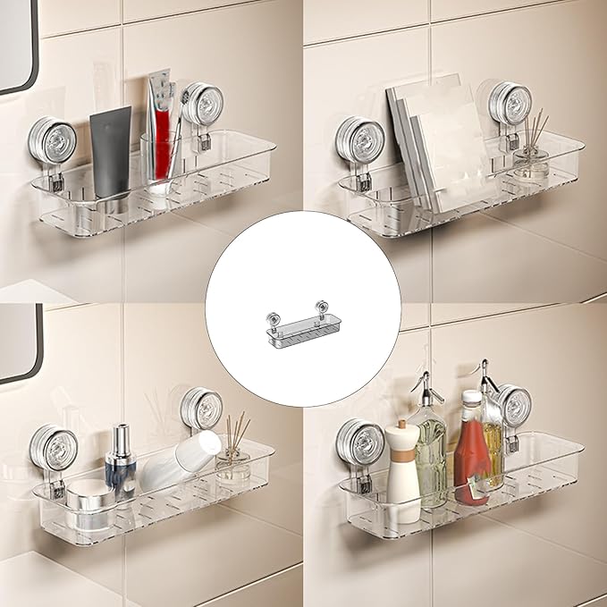 Suction Cup Storage Rack For Toiletries Waterproof Bathroom Organiser Solution Wall-Mounted Kitchen Shelf Bathroom Without Drilling