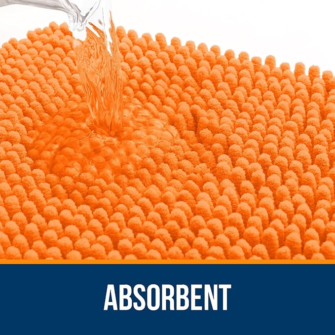 OLANLY Bathroom Rugs 70x46, Extra Soft Absorbent Chenille Bath Rugs, Rubber Backing Quick Dry, Machine Washable Bath Mats for Bathroom Floor, Tub and Shower, Home Decor Accessories, Orange