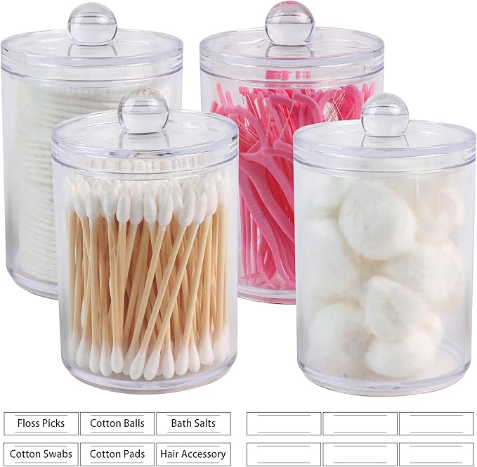 Aynoo 1 Pack Acrylic Qtip Holder Dispenser,Canisters Apothecary Jar Set, Vanity Makeup Storage Organizer Set, 12 oz