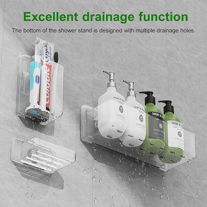 Adhesive Shower Caddy 6 Pack Rustproof Shower Shelves for Inside Shower No Drilling Bathroom Organizers and Storage & Home Décor & Kitchen Large Rack with Soap Holder Clear (clear)