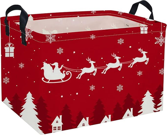 Rectangle Christmas Baskets Snowflake Basket Cute Storage Bin Organizer Box for Room Decor Gift Basket(Red Christmas)