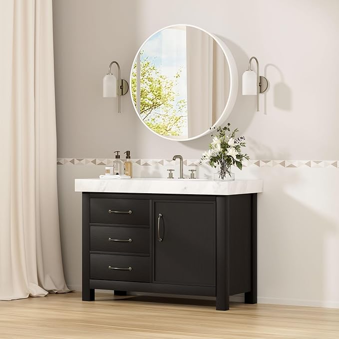 30 x 30 Inch Round White Mirror Medicine Cabinet Surface Mounted, Circular Modern Bathroom Medicine Cabinet with Mirror, Metal Framed Medicine Cabinets with Tempered Glass Mirror