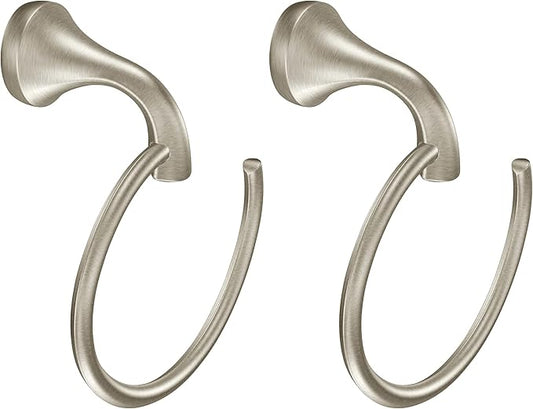 Moen Eva Brushed Nickel Single Post Open Hand Towel Ring, Holder for Bathroom, YB2886BN (Pack of 2)
