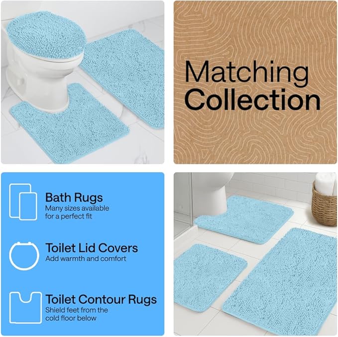 GORILLA GRIP Bath Rug Mat 30x20, Thick Soft Absorbent Chenille, Quick Dry Microfiber Mats, Rubber Backing Washable Shower Floor Rugs, US Designed Bathroom Bathmat Home Decor Accessories, Sky Blue