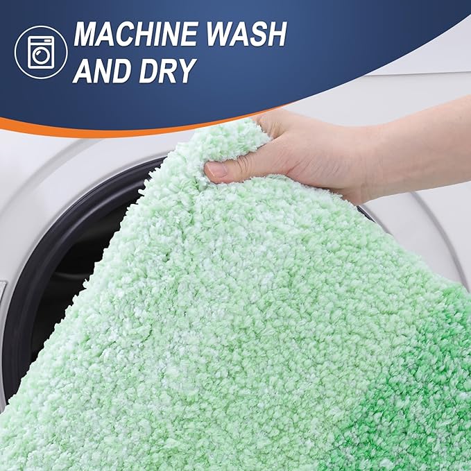 OLANLY Bathroom Rugs Sets 3 Piece, Soft Absorbent Microfiber Bath Mats and U-Shaped Contour Toilet Rug, Plush Shaggy Bath Mat Set for Bathroom (30"x20"+24"x16"+24"x20", Green)