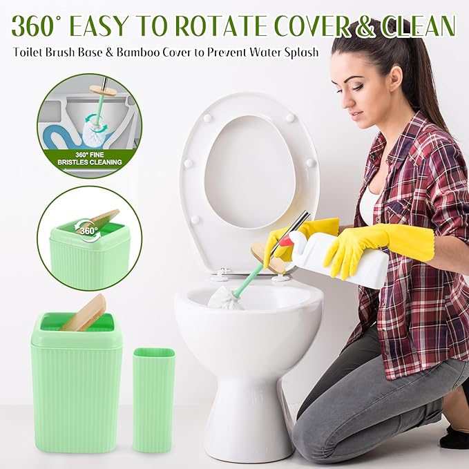 XLHOMO Green Bathroom Accessories Set 17PCS Bathroom Set with Trash Can 3PCS Lotion Soap Dispenser, Toothbrush Holder, 6PCS Wood Tags Bath Accessories with Tray for Kitchen Bathroom