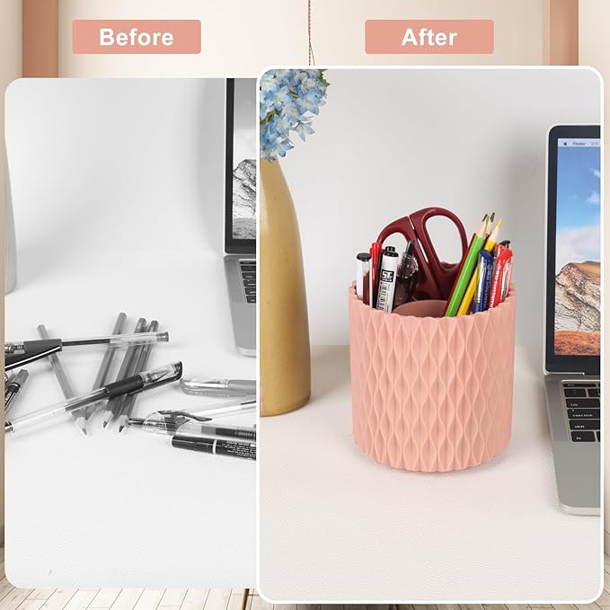 Makeup Brush Holder Organizer-360?? Rotating Makeup Brush Storage,Pencil Pen Holder Cup,Desk Accessories,5 Slot Make up Brushes Cup, for Vanity Desktop Bathroom Countertop (Pink)