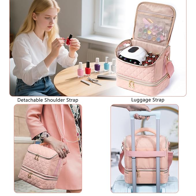 2-in-1 Nail Polish Organizer Case – Holds 48 Bottles, Nail Supplies & Manicure Tools – Portable Nail Tech Storage Bag with Removable Slots, Travel Nail Kit Carrying Case
