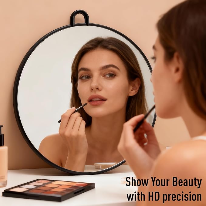 NOVAL Makeup Round Mirror, Black Round Barber & Salon Hand Mirror with Hanging Hook, Space-Saving Wall or Vanity Use